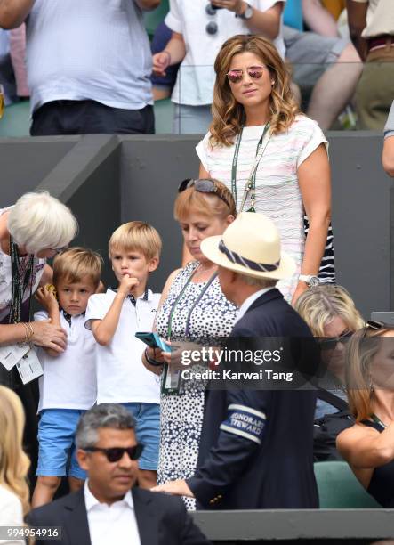 Mirka Federer attends day seven of the Wimbledon Tennis Championships at the All England Lawn Tennis and Croquet Club on July 9, 2018 in London,...