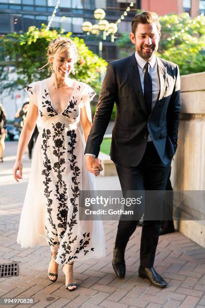 Emily Blunt and John Krasinski are seen in Midtown on July 9, 2018 in New York City.