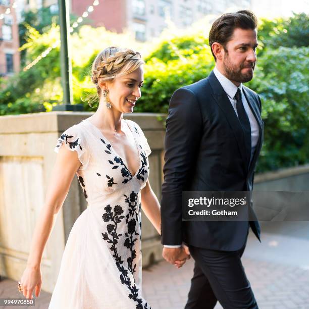 Emily Blunt and John Krasinski are seen in Midtown on July 9, 2018 in New York City.