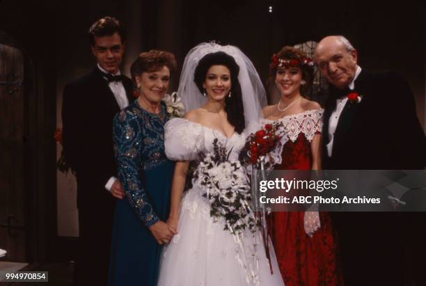 Eric Woodall, Nada Rowland, Lisa Peluso, Laura Alice Sisk, Bernard Barrow appearing on the soap opera 'Loving'.