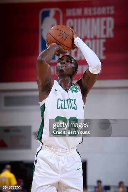 Jabari Bird of the Boston Celtics shoots a free throw against the Charlotte Hornets during the 2018 Las Vegas Summer League on July 9, 2018 at the...