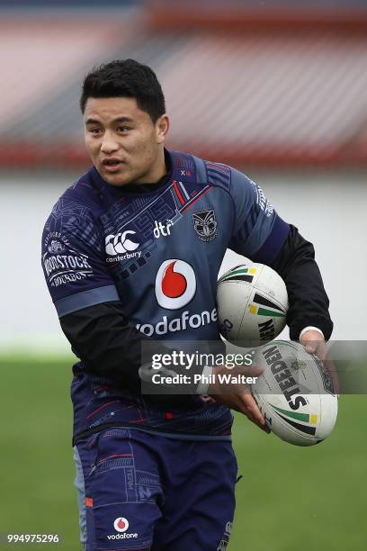 Mason Lino of the Warriors during a New Zealand Warriors NRL training session at Mount Smart Stadium on July 10, 2018 in Auckland, New Zealand.