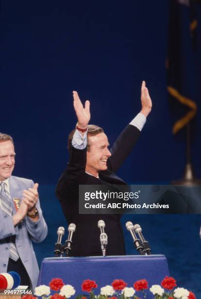 George HW Bush at the 1980 Republican National Convention, Joe Louis Arena in Detroit, Michigan, July 1980.