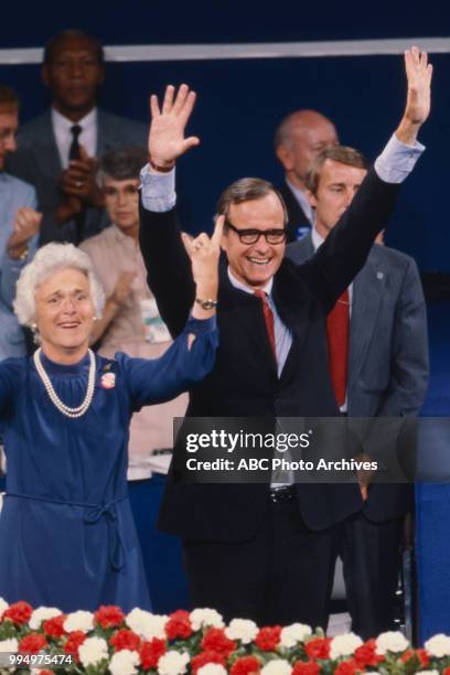 Barbara Bush, George HW Bush at the 1980 Republican National Convention, Joe Louis Arena in Detroit, Michigan, July 1980.