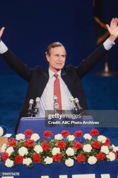 George HW Bush at the 1980 Republican National Convention, Joe Louis Arena in Detroit, Michigan, July 1980.