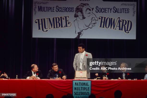 Don Rickles, Howard Cosell, Muhammad Ali, David Steinberg, Redd Foxx appearing on the 'Howard Cosell Roast'.