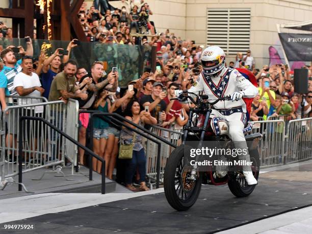 Travis Pastrana performs during HISTORY's Live Event "Evel Live" on July 8, 2018 in Las Vegas, Nevada.