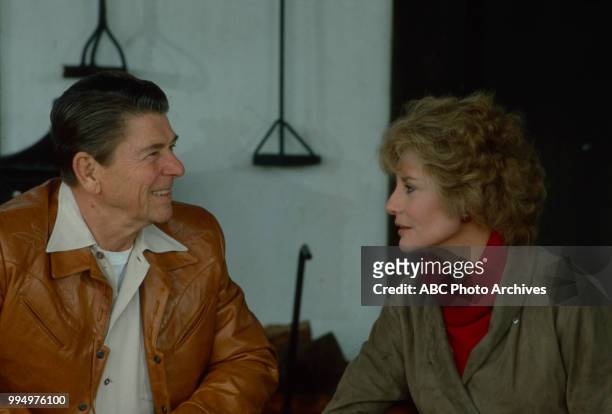Santa Barbara, CA President Ronald Reagan, Barbara Walters interview at his Santa Barbara Ranch.