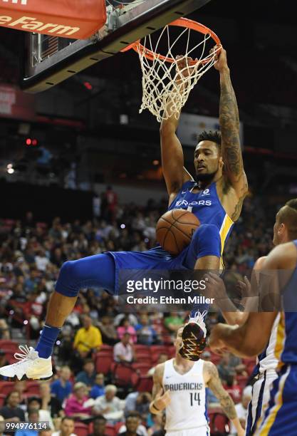 Tokoto of the Golden State Warriors dunks against the Dallas Mavericks during the 2018 NBA Summer League at the Thomas & Mack Center on July 9, 2018...