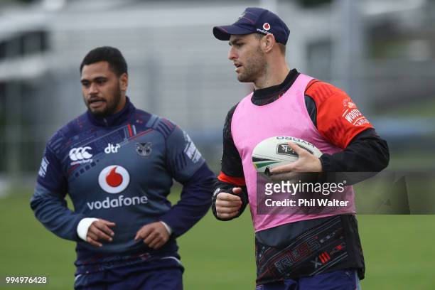 Simon Mannering of the Warriors during a New Zealand Warriors NRL training session at Mount Smart Stadium on July 10, 2018 in Auckland, New Zealand.