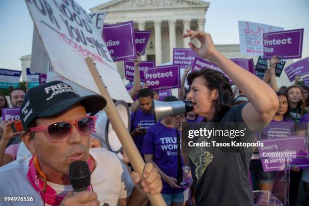 Pro-choice and anti-abortion protesters demonstrate in front of the U.S. Supreme Court on July 9, 2018 in Washington, DC. President Donald Trump is...