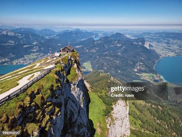 viewpoint on schafberg mountain summit in salzkammergut, upper austria - vocklabruck stock pictures, royalty-free photos & images