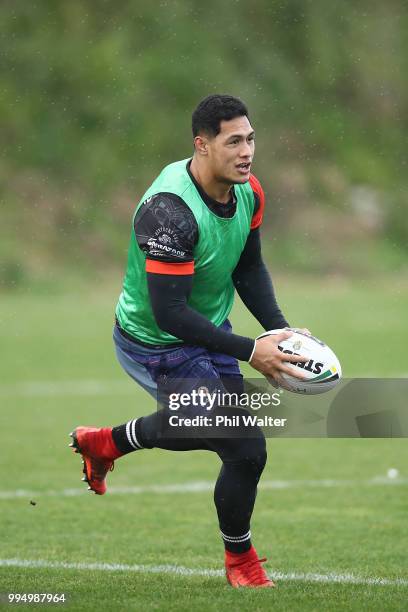 Roger Tuivasa-Sheck of the Warriors during a New Zealand Warriors NRL training session at Mount Smart Stadium on July 10, 2018 in Auckland, New...