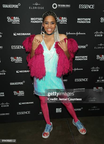 Singer Sho Madjozi attends the Global Citizen Festival: Mandela 100 Launch Event at the Circa Gallery on July 9, 2018 in Johannesburg, South Africa.