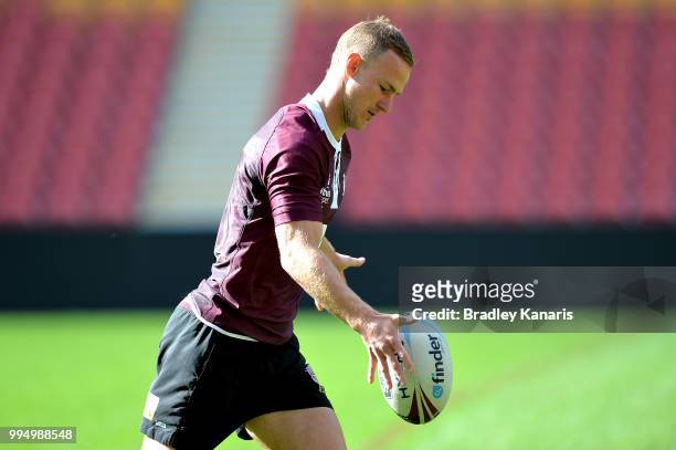 Daly Cherry-Evans in action during the Queensland Maroons State of Origin Captain's Run at Suncorp Stadium on July 10, 2018 in Brisbane, Australia.
