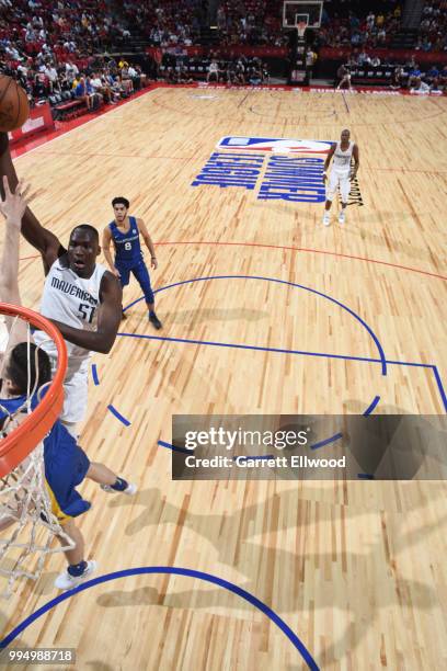 Duop Reath of the Dallas Mavericks dunks the ball against the Golden State Warriors during the 2018 Las Vegas Summer League on July 9, 2018 at the...