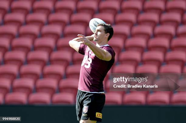 Corey Oates throws the ball during the Queensland Maroons State of Origin Captain's Run at Suncorp Stadium on July 10, 2018 in Brisbane, Australia.