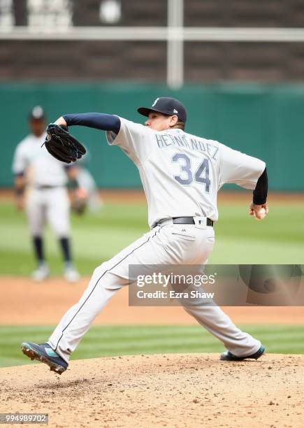 Felix Hernandez of the Seattle Mariners pitches against the Oakland Athletics at Oakland Alameda Coliseum on May 24, 2018 in Oakland, California.