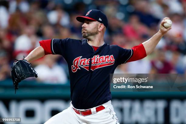 Marc Rzepczynski of the Cleveland Indians pitches against the Cincinnati Reds during the seventh inning at Progressive Field on July 9, 2018 in...