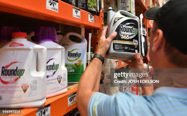 Customer Gary Harms shops for Roundup products at a store in San Rafael, California, on July 2018. A lawyer for a California groundskeeper dying of...