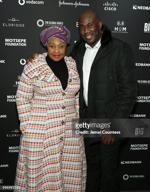 Singer Yvonne Chaka Chaka and editor Japhet Ncube attend the Global Citizen Festival: Mandela 100 Launch Event at the Circa Gallery on July 9, 2018...
