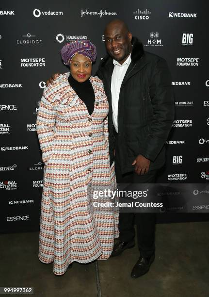 Singer Yvonne Chaka Chaka and editor Japhet Ncube attend the Global Citizen Festival: Mandela 100 Launch Event at the Circa Gallery on July 9, 2018...