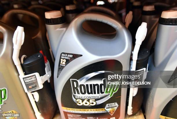 Roundup products are seen for sale at a store in San Rafael, California, on July 2018. A lawyer for a California groundskeeper dying of cancer took...