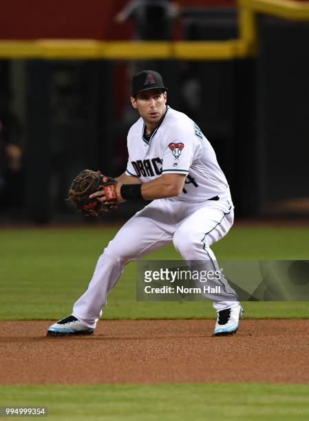 Paul Goldschmidt of the Arizona Diamondbacks makes a throw to first base against the San Diego Padres at Chase Field on July 6, 2018 in Phoenix,...
