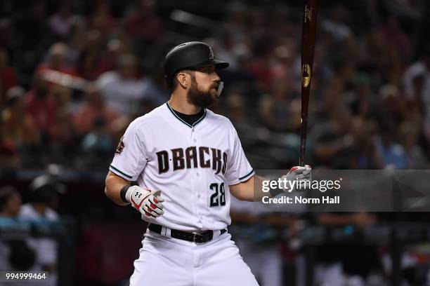 Steven Souza Jr of the Arizona Diamondbacks gets ready in the batters box against the San Diego Padres at Chase Field on July 6, 2018 in Phoenix,...