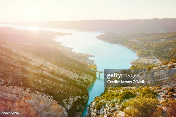 verdon gorge and lac des sainte croix at sunset - lac stock pictures, royalty-free photos & images