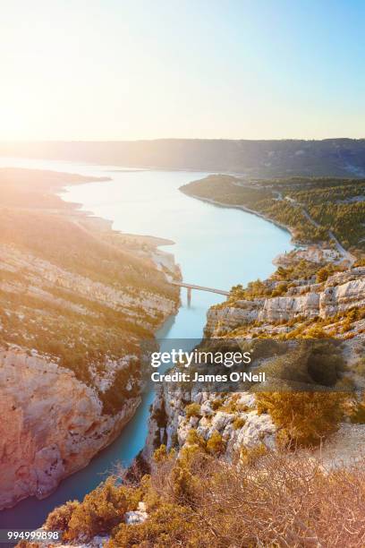 verdon gorge and lac des sainte croix at sunset - lac stock pictures, royalty-free photos & images