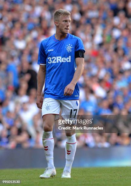 Ross McCrorie of Rangers in action during the Pre-Season Friendly between Rangers and Bury at Ibrox Stadium on July 6, 2018 in Glasgow, Scotland.