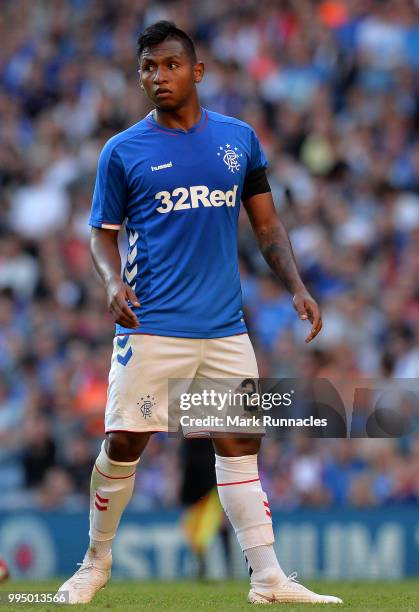 Alfredo Morelos of Rangers in action during the Pre-Season Friendly between Rangers and Bury at Ibrox Stadium on July 6, 2018 in Glasgow, Scotland.