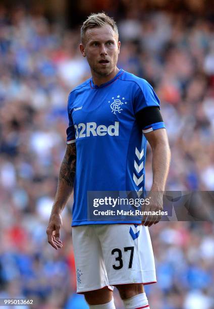 Scott Arfield of Rangers in action during the Pre-Season Friendly between Rangers and Bury at Ibrox Stadium on July 6, 2018 in Glasgow, Scotland.