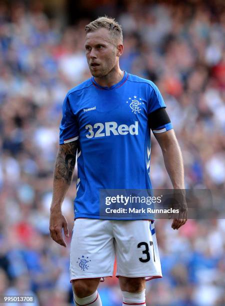 Scott Arfield of Rangers in action during the Pre-Season Friendly between Rangers and Bury at Ibrox Stadium on July 6, 2018 in Glasgow, Scotland.