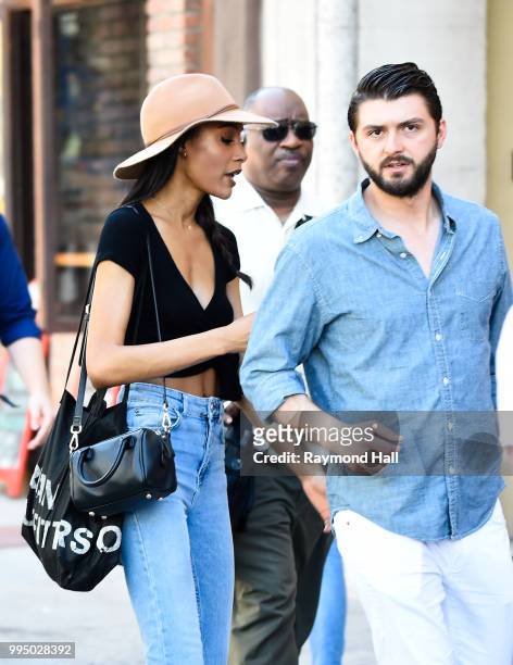 Model Jourdan Dunn is seen walking in SoHo on July 9, 2018 in New York City.