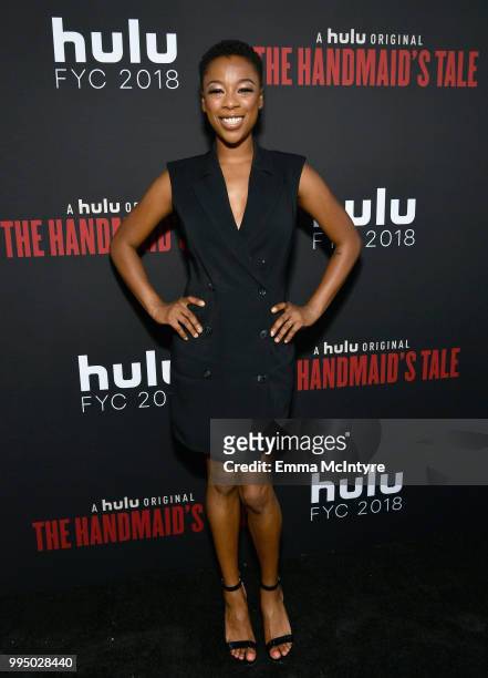 Samira Wiley attends "The Handmaid's Tale" Hulu finale at The Wilshire Ebell Theatre on July 9, 2018 in Los Angeles, California.
