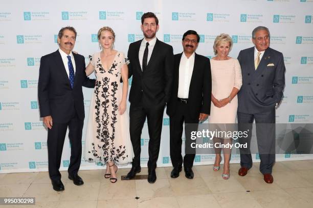 John Stossel, Emily Blunt, John Krasinski, Ziauddin Yousafzai, Tina Brown, and Arthur Blank attend the American Institute for Stuttering 12th Annual...