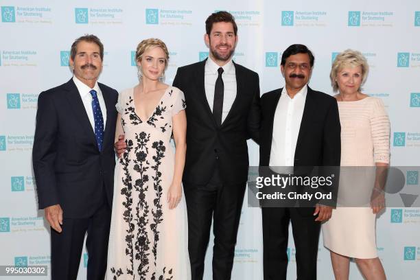 Freeing Voices Changing Lives Award recipient John Stossel, actor and AIS Gala host Emily Blunt, actor John Krasinski, Freeing Voices Changing Lives...