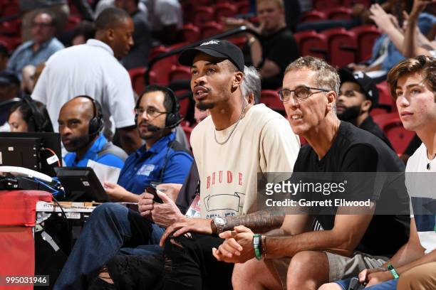 Gerald Green of the Houston Rockets attends the game between the Houston Rockets and LA Clippers during the 2018 Las Vegas Summer League on July 9,...