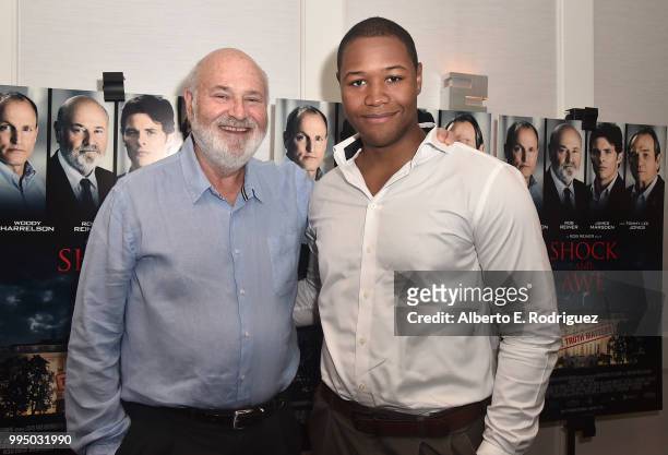 Rirector Rob Reiner and actor Luke Tennie attend the Premiere of Verticle Entertainment's "Shock And Awe" at The London West Hollywood on July 9,...