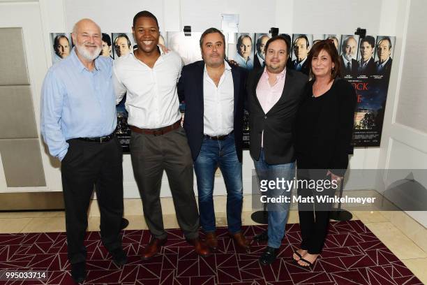 Rob Reiner, Luke Tennie, Matthew George, Christopher H. Warner, and Michele Reiner attend the premiere of Vertical Entertainment's "Shock and Awe" at...