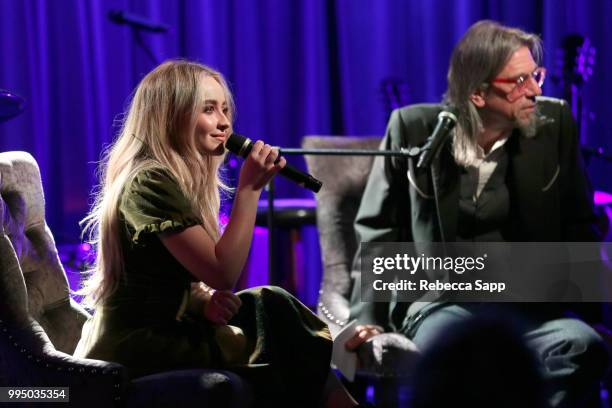 Sabrina Carpenter speaks with GRAMMY Museum Artistic Director Scott Goldman at Spotlight: Sabrina Carpenter at The GRAMMY Museum on July 9, 2018 in...