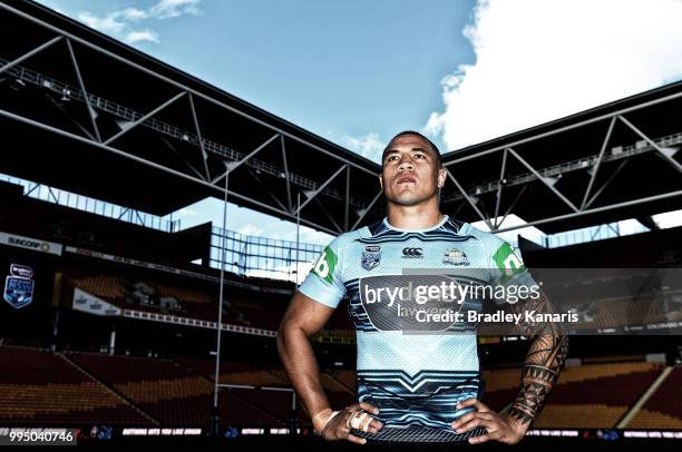 Tyson Frizell poses for a photo during the New South Wales Blues State of Origin Captain's Run at Suncorp Stadium on July 10, 2018 in Brisbane,...