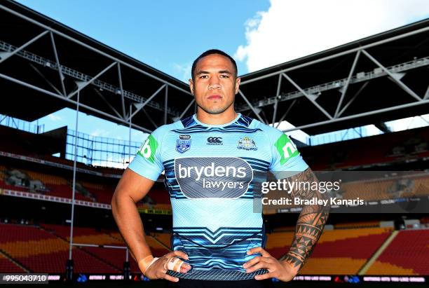 Tyson Frizell poses for a photo during the New South Wales Blues State of Origin Captain's Run at Suncorp Stadium on July 10, 2018 in Brisbane,...