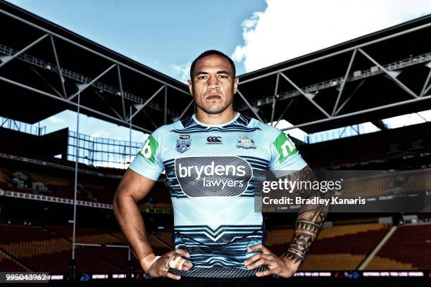 Tyson Frizell poses for a photo during the New South Wales Blues State of Origin Captain's Run at Suncorp Stadium on July 10, 2018 in Brisbane,...