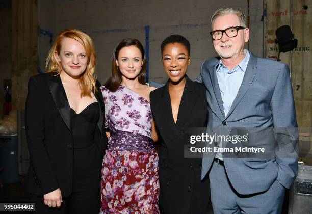 Elisabeth Moss, Alexis Bledel, Samira Wiley and Warren Littlefield attend "The Handmaid's Tale" Hulu finale at The Wilshire Ebell Theatre on July 9,...