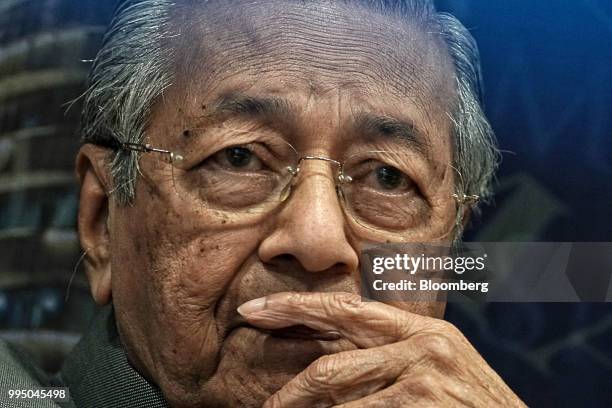 Mahathir Mohamad, Malaysia's prime minister, attends a news conference at the Malaysian Anti-Corruption Commission headquarters in Putrajaya,...