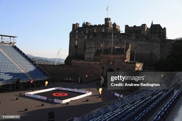 General view of the arena during a rehearsal for The Hero Challenge on the Promenade of Edinburgh Castle following practice for the Aberdeen Standard...