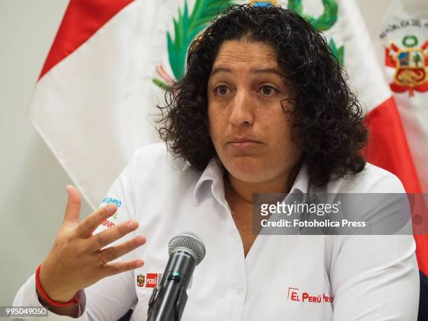 Fabiola Muñoz Dodero, Peruvian Minister of the Environment, gives a press conference to the foreign journalists about the pollution produced by the...